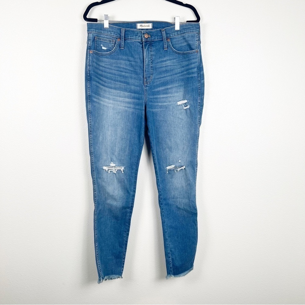 Madewell 10 High Rise Skinny Jeans Distressed Raw Hem Blue Size 32